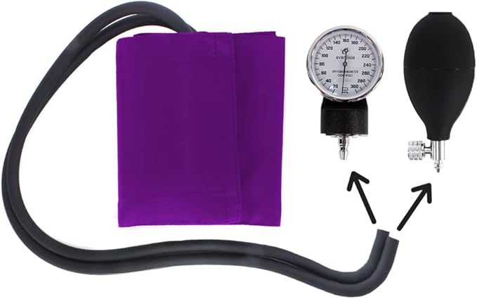 Dixie EMS Aneroid Sphygmomanometer and Dual Head Stethoscope Set with Adult Size Blood Pressure Cuff, Calibration Key and Carrying Case – Purple