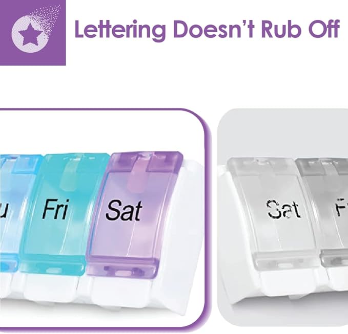 Weekly Pill Organizer Arthritis Friendly Pill Box 7 Day with Easy Push Buttons BPA Free Perfect for Travel with Medicine for Fish Oil Pill and Vitamin Supplements