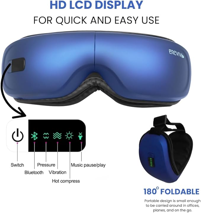 Eye Massager With Heat and Bluetooth Music - Heated Mask for Migraine Relief & Reduce Strain, Dry Eyes - Wireless Sleep Mask for Improving Sleeping - Gifts for Women Men