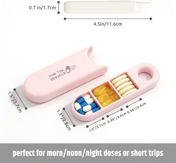 Slim Travel Pill Organizer, Small Daily Pill Case, Compact Portable Pill Holder, 3 Compartments Daily Vitamin Box (Grey)