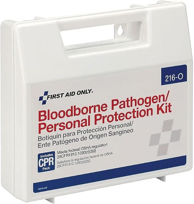First Aid Only 216-O Blood Pathogen Clean Up Kit with 6-Piece CPR Pack, 29-Piece Body Fluid Clean Up Kit in Plastic Case