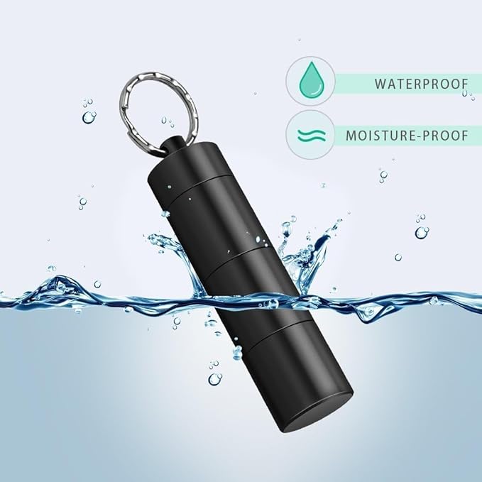 Opret Keychain Pill Holder, 3 Compartments Metal Small Pill Case, Waterproof Portable Travel Pill Box, Pill Container for Purse (Black)