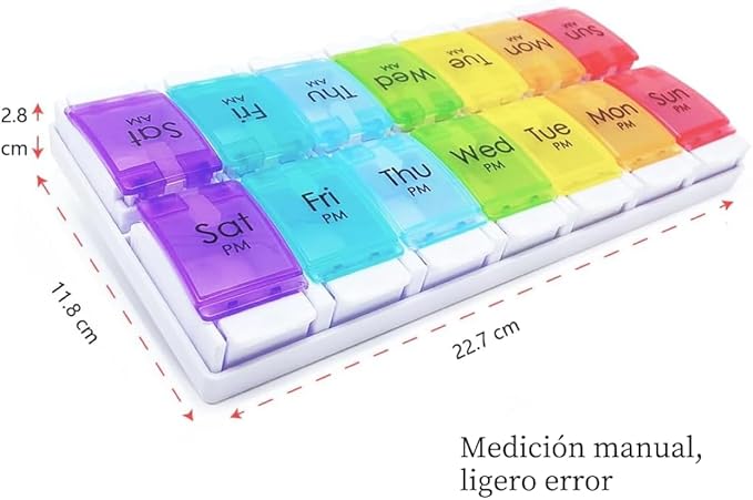 Weekly Pill Box,Portable and Removable Pill Box,Travel Pill Organizer with 14 Compartments,Moisture-proof Personal Pill Organizers