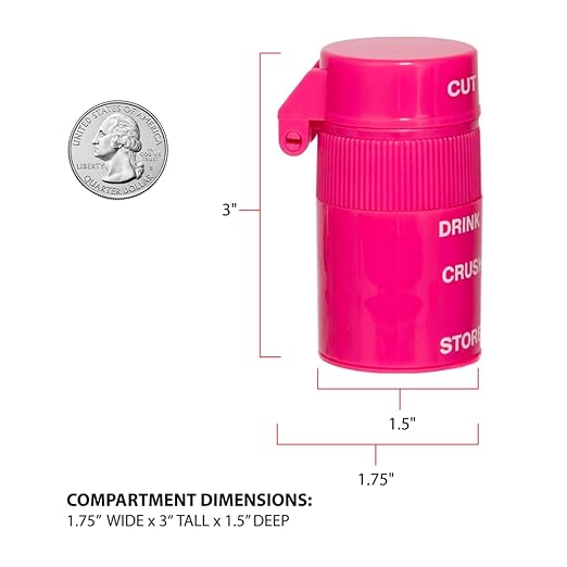 EZY DOSE 3 Compartment Pill Crusher, Cutter and Grinder, Daily Usage, Safely Cut Pills, Vitamins, Tablets, Accurate and Easy Cutting, Stainless Steel Blade, Removable Drinking Cup, Pink, BPA Free