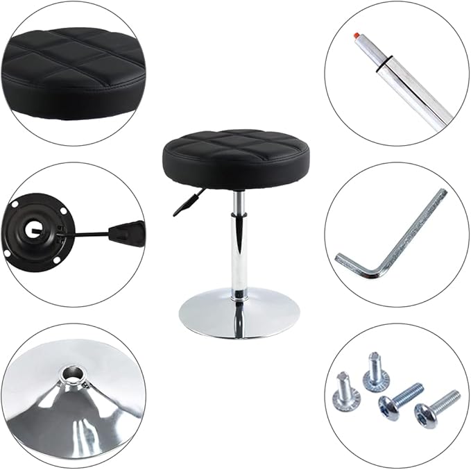 FURWOO Short Round PU Leather Shop Stool - Padded Stool for Salon,SPA,Manicure and Vanity - Small Black