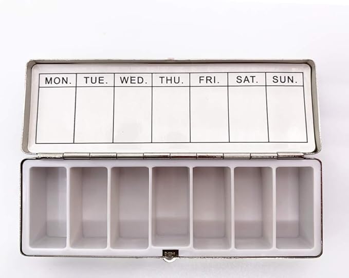 AmyZone Pill Organizer Weekly 7 Day with Reminder Travel Portable Compact Pill Box Pill Case to Hold Vitamins/Tylenol/Fish Oil/Supplements/Meds/Tablet for Purse/Pocket(Happy Pills with 7 Compartments)