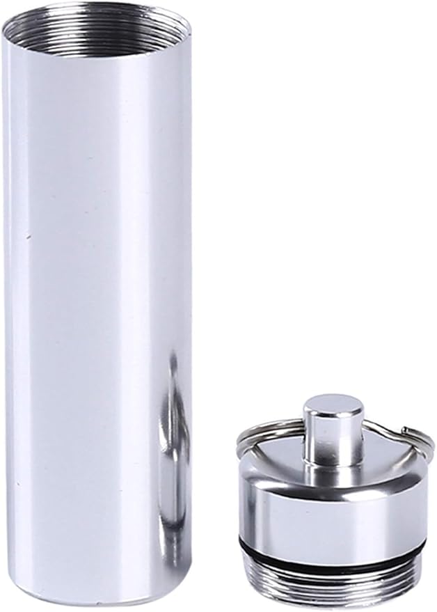 Silver Small Portable Pill Box Keychain, Aluminium Alloy Mini Pill Organizer Case Container for Purse,Waterproof Metal Pill Holder Medicine Bottle for Outdoor Camping Travel Personal Pill Organizers