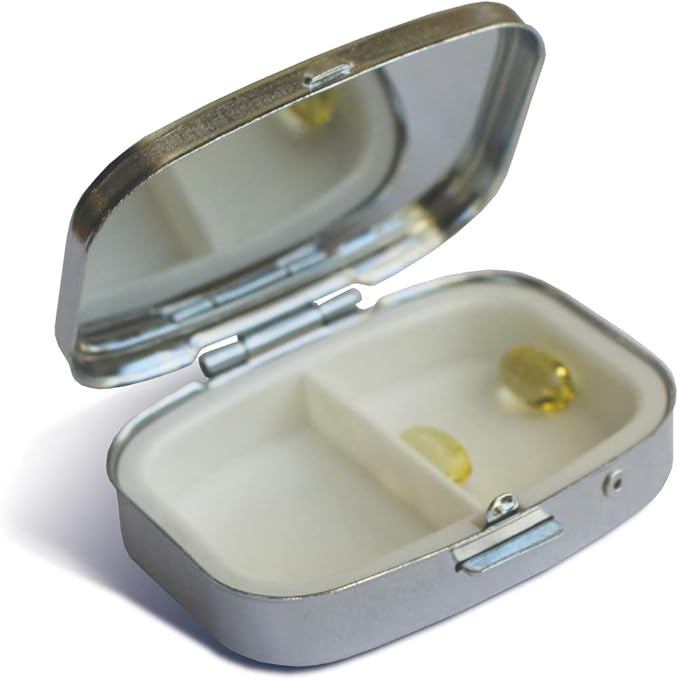 Lissom Design Pill Boxes - Small Pillbox for Purse or Pocket, Travel Organizer for Medicine or Jewelry, 2-Compartments, Herb Garden