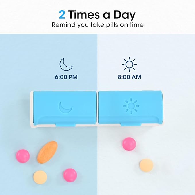 Weekly Pill Organizer, 7-Day Medicine Box, 2-3-4 Times Daily, Black Leather Travel Case (2 Compartment)