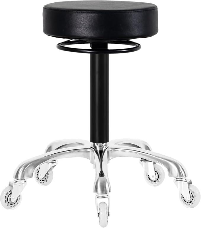 Swivel Rolling Stool Round Chair,Thick Sturdy Padding,Adjustable Stool with Wheels for Doctor(Black)