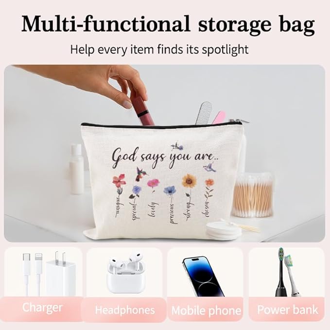 Christian Cosmetic Bags for Women Girls Religious Toiletry Bag for Teens Adults Inspirational Bible Verse Bag Pouch Catholic Birthday Gifts for Her Friends Female Christening Affirmation Gifts Ideas