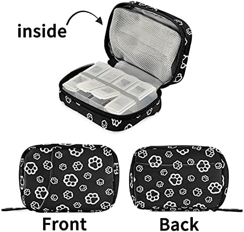 Pill Case Dog Paw Print Animal Foot Portable Medicine Organizer Box Bag Compartment Vitamin Supplement Holder Dispenser for Travel, 8 Compartments