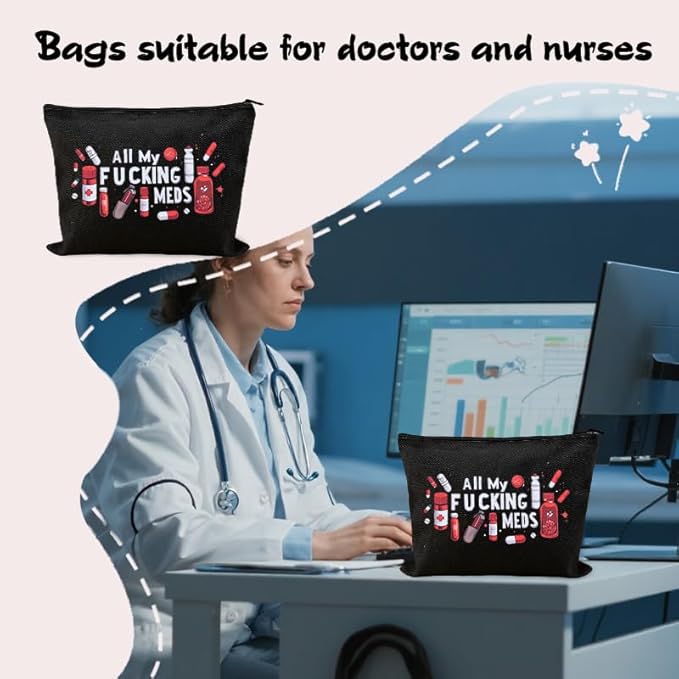 Medicine Storage Organizer Pouch Bag Travel Medication Bag Funny Pharmacist Gifts Physician Assistant Make Up Bags Family Nurse Practitioner Gifts for Women Men Cosmetic and Pill Bags Doctor Pouch