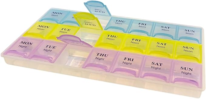 Weekly Pill Organizer with Snap Lids |7-Day Morn/NOON/Night |for Pills, Vitamin.