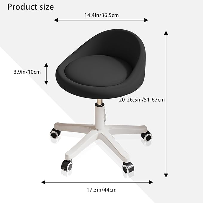 Rolling Stool – Ergonomic Swivel Seat, Adjustable Height, Ultra-Quiet Wheels, Padded PU Leather Cushion, for Salon, Office, Massage & Medical Use Black sap1