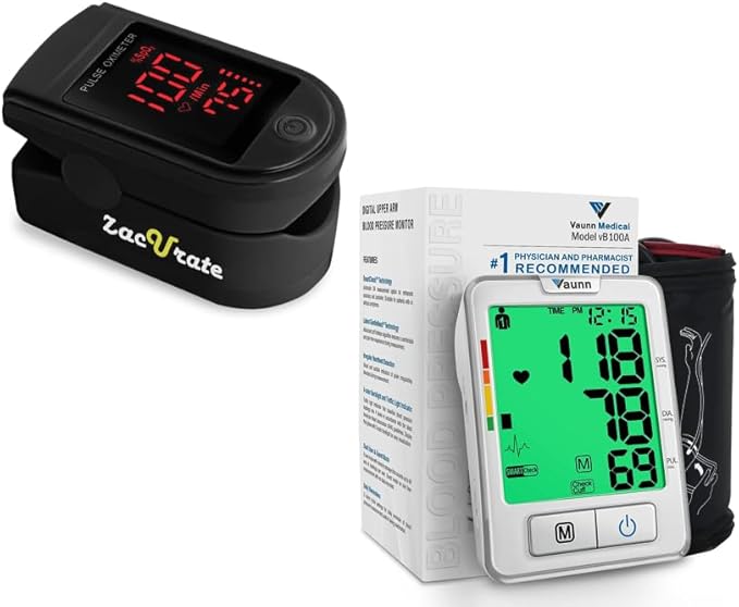 Zacurate Pro Series 500DL Fingertip Pulse Oximeter and Vaunn Blood Pressure Monitor Machine Bundle