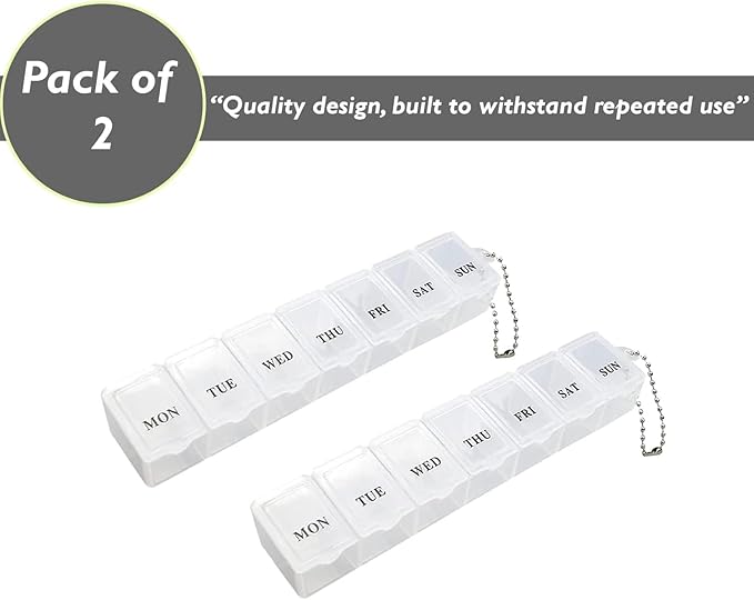2Pcs Weekly Pill Box Organiser 7-Day Travel Dosset Box Portable Tablet Organizer Medicine Storage Box Pill Dispenser | Medium Medication Organizer - 2 Times a Day for Pills/Fish Oil/Vitamins (Clear)