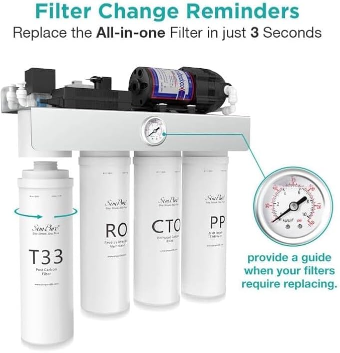 SimPure CTO Filter Replacement Cartridge for T1-400,T1-400ALK, T1-100, T1-100ALK, 6 Months Replacement Cartridge (1 Pack)