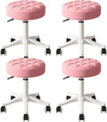 Small Rolling Stool with Wheels, PU Leather Height Adjustable Vanity Work Task Stool, 360 Swivel, Padded Seat Cushion,for Salon, Home, Office