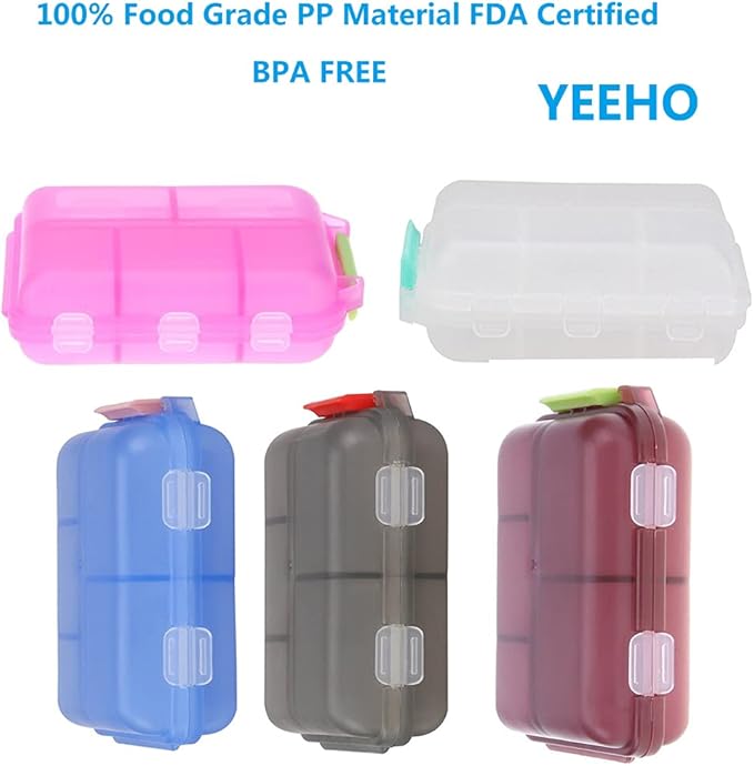 Pill Case (5 Pack) - Portable Small Supplements Tablet Container Box with 10 Compartments - Medicine Capsule Vitamin Fold Flip Organizer Dispenser Holder Storage for Travel Trip Pocket Purse