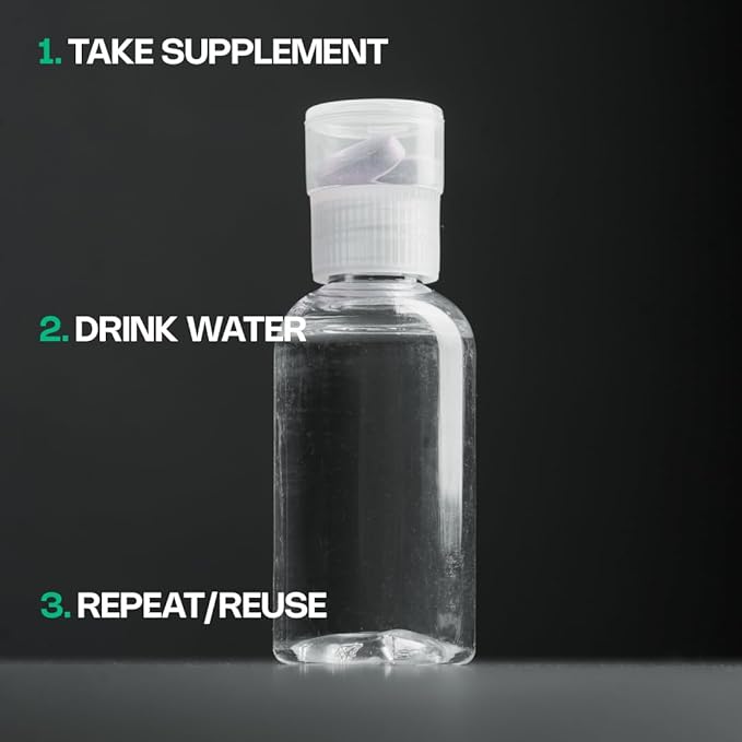 Water Bottle with Pill Container - 12 pcs 2oz Small Bottles for Travel, Compact Medicine Bottles Organizer, Travel Pill Bottle Organizer for Vitamins, Pills, and More by Vitago