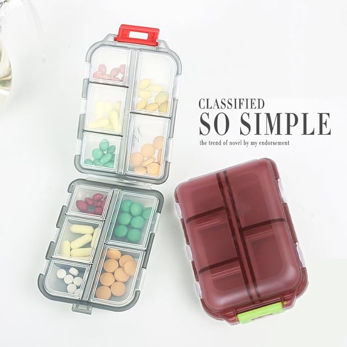 10 Compartment Pill Organizer Case, Travel Daily Medicine Pill Box Reminder, Small Size Weekly Viatamin Dispenser Container for Medication, Supplement, Cod Liver Oil, Capsules, Calcium Tablet
