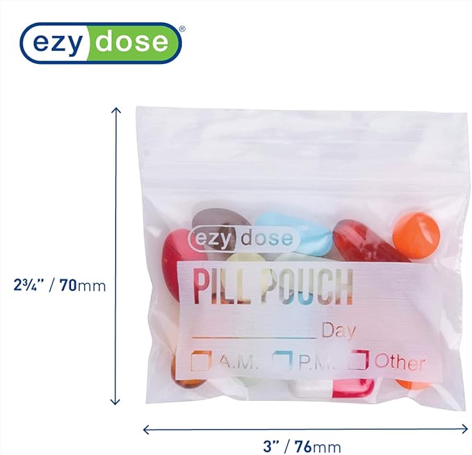 EZY DOSE Disposable Pill, Vitamin, and Daily Medicine Organizer Pouches, Zippered Seal Baggies, Pocket Sized and Travel Friendly, Easy to Use, Write on Label, 100 Count, BPA Free