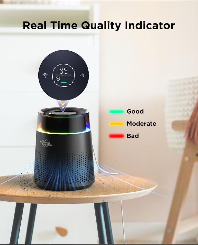 MSB5 Air Purifiers for Bedroom, H13 True HEPA Air Purifier for Home Room Office, 20dB Quiet Air Cleaner with Sleep Mode Colorful Night Light for Pets Dander Pollen (Black)