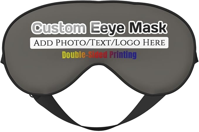 Custom Sleep Eye Mask Personalized Men Women Blindfold Design Your Own Photo Text Logo Adjustable Strap Soft Eyeshade Customized Blackout Eye Cover for Home Offices Travel Charcoal