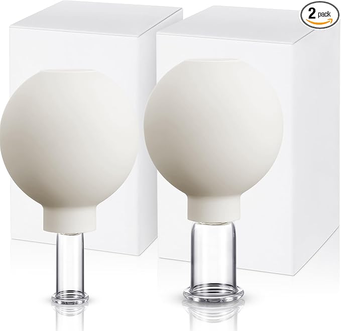 Nuanchu 2 Pieces Facial Cupping Set, Glass Cupping Cups Glass Silicone Cups Vacuum Suction for Face Skin Back Shoulder Muscle(1 Inch and 0.4 Inch Diameter,White)