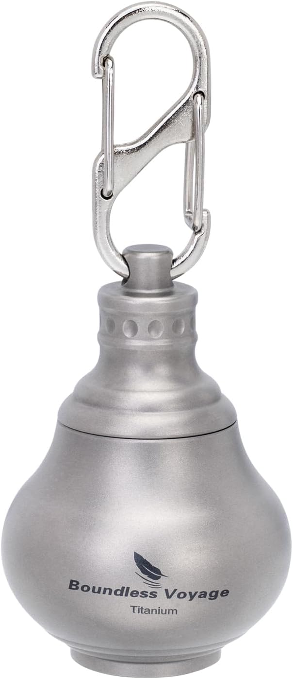 iBasingo Titanium Mini Pill Bottle Keychain Ultralight Waterproof Portable Medicine & Vitamin Storage Case for Outdoor Travel Emergency Metal Gourd Design (32.5g) Ti9006O (Titanium Original)