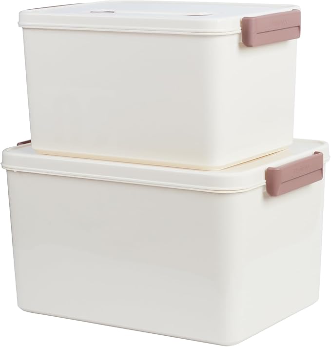Saim Portable Medicine Storage Box for Home & Travel, First Aid Organizer with Handle, Large Capacity Stackable Container for Medical Supplies and Pills (Creamy White, 10L&16L)