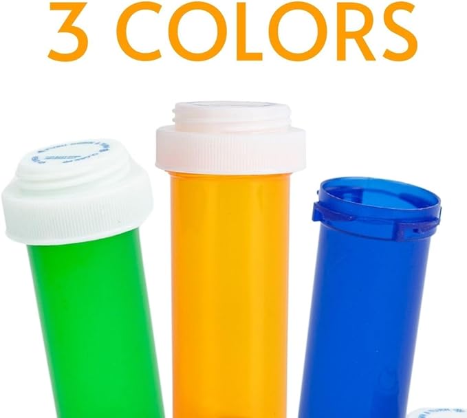 Five Star Supplies Plastic Pill Bottles - Reversible Cap Easy Open & Child Resistant - Pill Container Prescription Vial - Easy Open/Push N Turn (Blue, 60 DRAM 90 ct.)