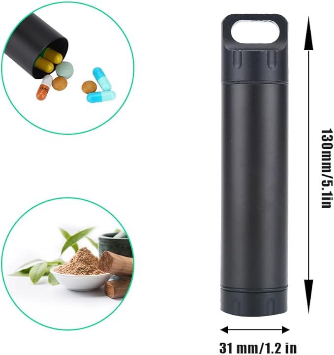 Small Pill Box, Aluminium Alloy Mini Pill Organizer Case Keychain Pill Holder Container Waterproof Metal Emergency Medicine Bottle Carrier for Pocket Purse Outdoor Camping Men