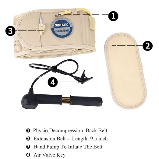 Decompression Belt - Inflatable Spinal Traction Brace for Lumbar Support and Lower Back Pain, Back Reliever for Men and Women, Beige (29-49 Inch Waist)