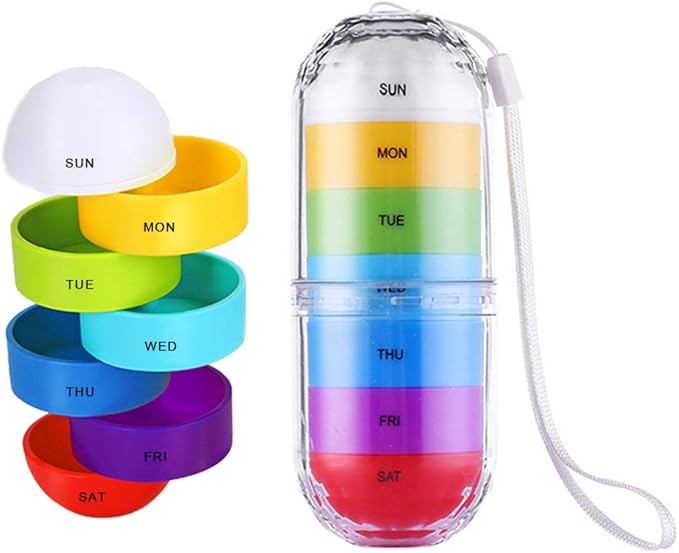 Weekly Pill Organizer Case Small Pocket Pill Box Travel 7 Day Medicine Stackable Pill Dispenser Waterproof Moisture Proof,Candy Box,Jewelry Box