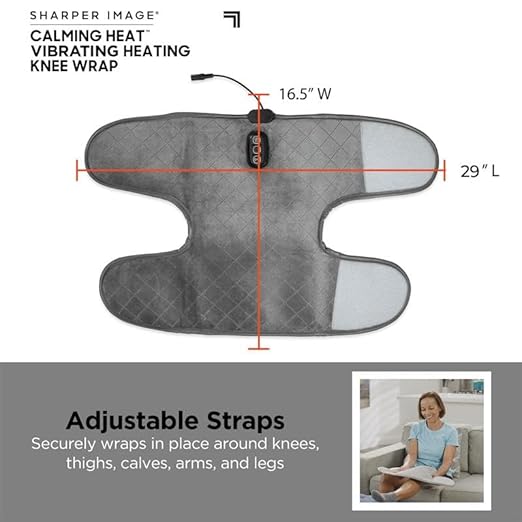 Calming Heat Knee Wrap by Sharper Image | Weighted Copper & Charcoal, Heating Pad, Auto Shut-Off Feature, Gift for Holidays, Women & Men | 2 Heat & 5 Vibrating Massage Settings, 30.3” x 16.5”