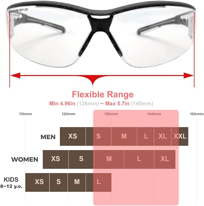HTS HUNTERSKY Super Flexible Lightweight Anti Fog Wrap-Around U6 Clear Shooting Safety Glasses with ANSI Z87.1 Scratch Resist