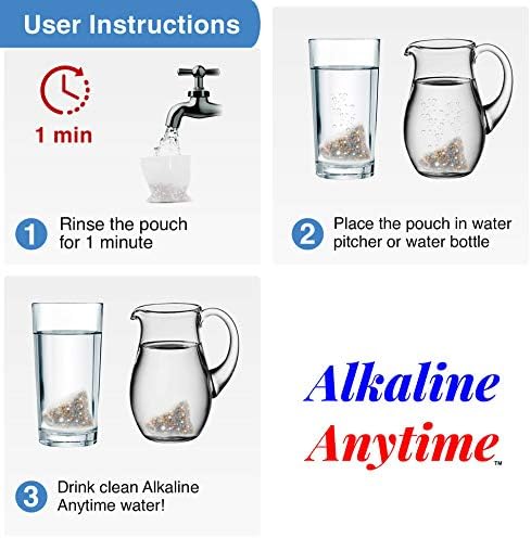 Alkaline Anytime Alkaline Water Filter Pouch-9.5 pH Portable Water Filtration-Extra Large Capacity-105 Gallons-for Pitcher, Water Bottle, Jugs, (3)
