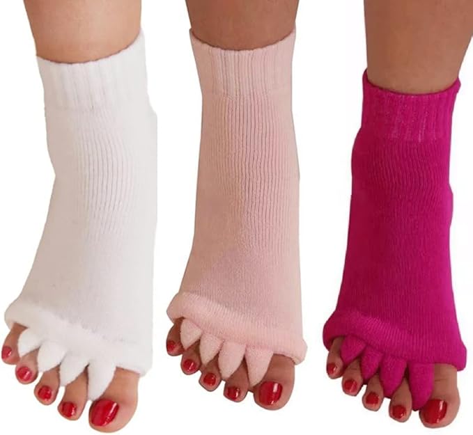 AIBEARTY 3 Pairs Yoga Sport Gym Five Toe Separator Socks Foot Massage Toeless Socks