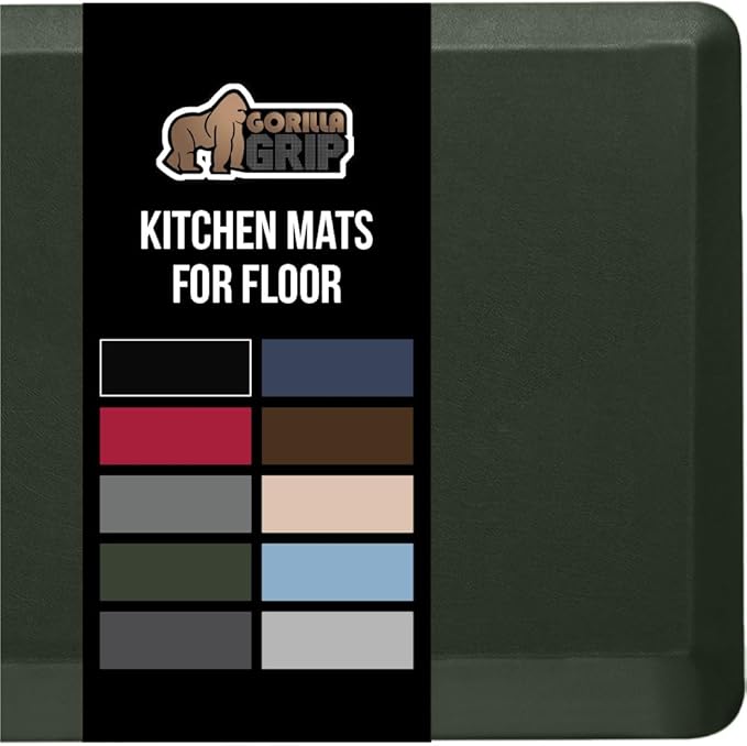 GORILLA GRIP Comfortable Cushioned Kitchen Mats for Floor, Waterproof and Stain Resistant Soft Top, 3/4 Inch Thick Ergonomic Standing Desk Anti Fatigue Mat, Foam Supports Feet, 20x32, Hunter Green