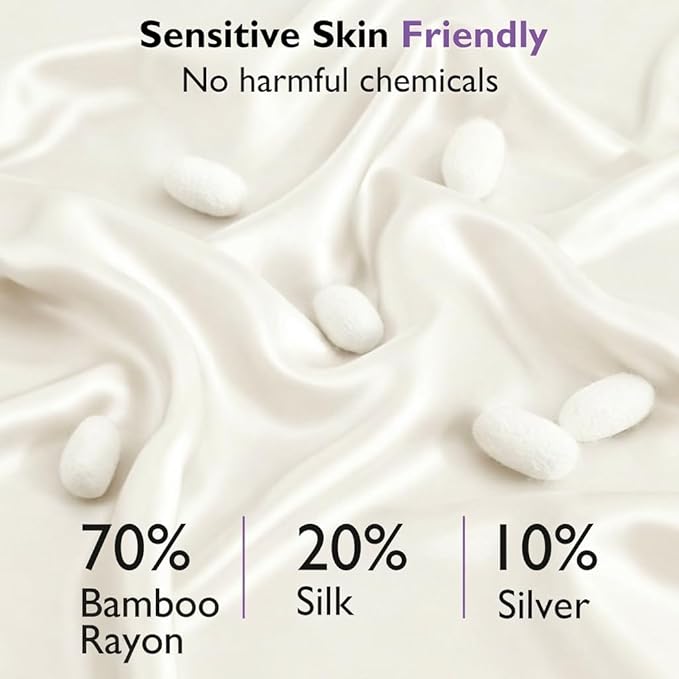 Silver Infused Bed Sheets, 10% Silver 20% Silk Cooling Sheets, Natural & Anti-Odor, Hypoallergenic Bedding for Hot Sleepers & Sensitive Skin - King Set