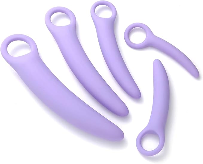 5 Pack Silicone Pelvic Floor Muscle Dilator Trainer Set,Pelvic Wand Massager for Women，Pelvic Floor Strengthening Device - Purple (with Storage Bag)