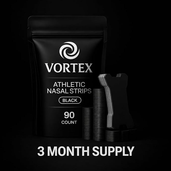 Nose Strips for Breathing with Extra-Strength Tension Core (90 Count) - Oil & Sweat Proof Adhesive - Athletic Nasal Strips for Snoring & Sleeping - Black, Wide, Universal Fit