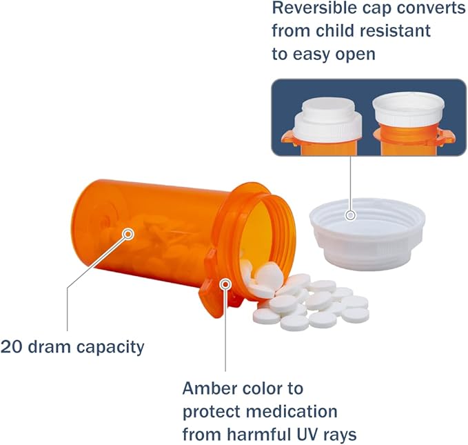 Ezy Dose Pill Box and Medicine, Vitamin Container & Vial, 20 Dram Storage, Child-Resistant Cap, Case of 145