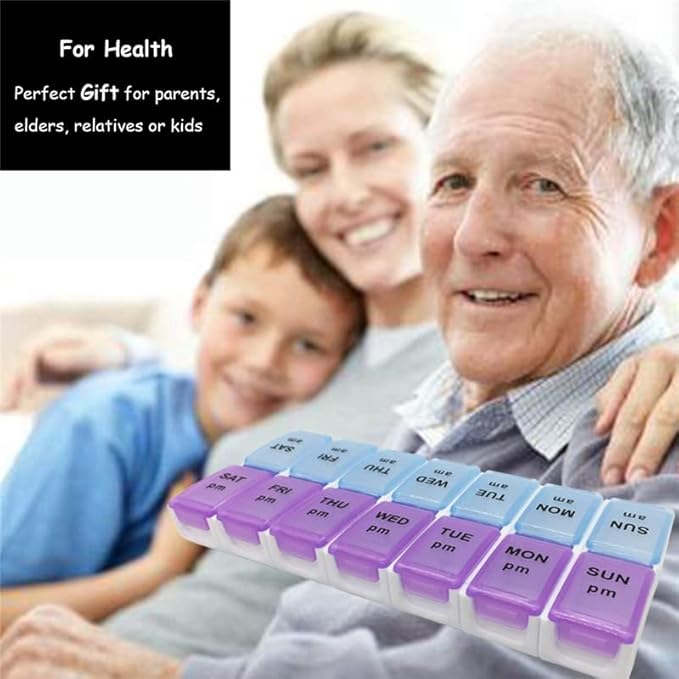 E-Crazy Pill Organizer, Pill Box Twice-a-Day, Weekly Pill Planner with Detachable Compartments, can be Detached as Daily Pill Box, AM PM Pill Organizer
