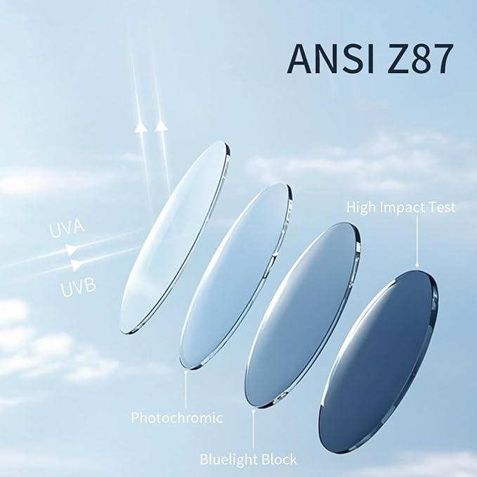 Photochromic Anti Bluelight UV400 Auto-Darkening Clear to Smoke Lens Transitional ANSI Z87.1 Safety SunglassesGlasses