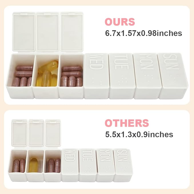 2Pack Weekly Pill Organizer,Extra Large 7 Days Cute Pill Cases Travel Daily Pill Box for Vitamin Medicine Fish Oil, Calcium Tablets Supplements