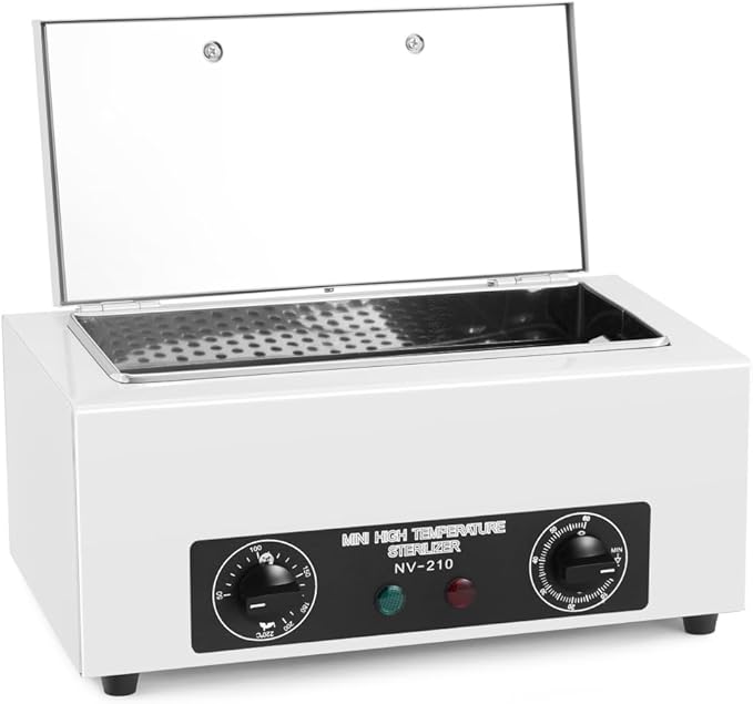 High Temperature Sterilizer Autoclave Machine for Metal Tools with Handle with Timer 110V 300W, 1.5L Capacity, for Dental Tools (White)