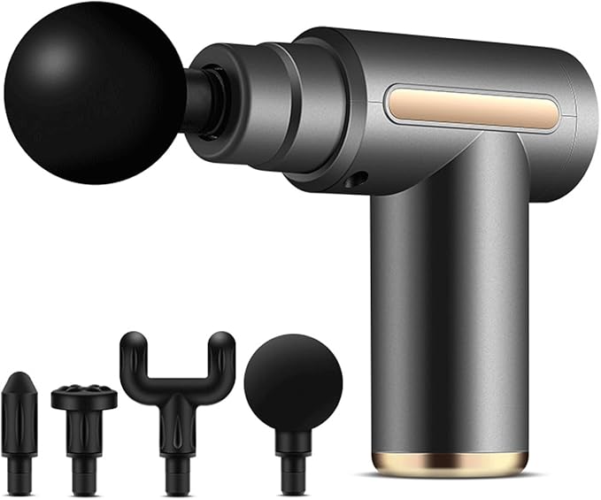 Massage Gun Deep Tissue, Portable Massage Gun with 4 Interchangeable Massage Heads for Deep Muscle Relief & Relaxation, 99 Touches, Best Gift (Gray)
